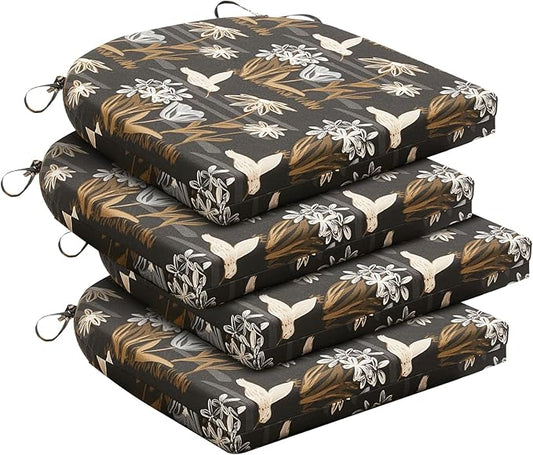 downluxe Outdoor Chair Cushions Set of 4 for Patio Furniture, Water-Resistant Patio Chair Cushions with Ties, High Density Foam Outdoor Seat Cushion, 17" X 16" X 2", Nightbird