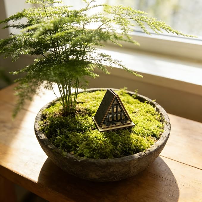 Modern Black A-Frame Mini Cabin with Removable Roof, Plant Mini Treehouse – Miniature Treehouse for Fairy Gardens, Plant Pots & Desktop Décor