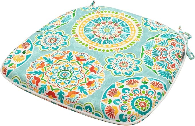 FUNHOME Outdoor Chair Cushions Set of 4, Water-Repellent Patio Seat Cushions D16xW17 Inch, All Weather Patio Chair Pads with Tie for Furniture Garden Home Office Decoration, Cyan Circle