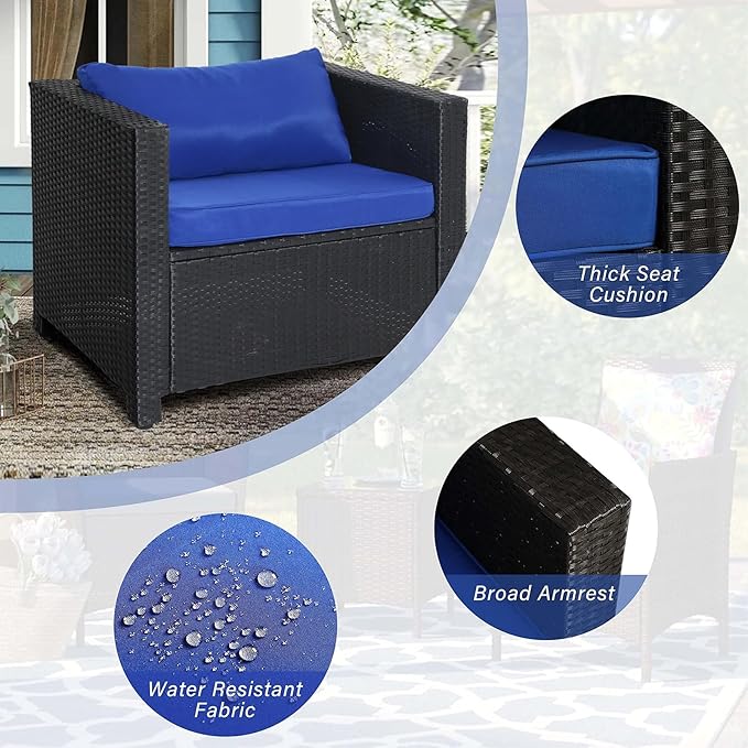 Wicker Patio Chairs,Outdoor Rattan Chairs with Cushion,Patio Furniture for Gardens, Backyards, Balconies,Poolside(Blue)
