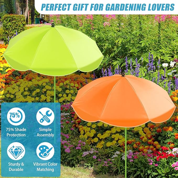 2 Pack Upgraded Plant Umbrellas for Outdoor Plants, 26" Larger Garden Plant Umbrella Shade with Adjustable Angle, 43.4" Higher Sun Shade for Plants, Potted Plant, Garden Beds (Green, Orange)