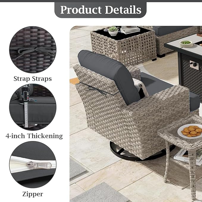 Outdoor Sectional Cushions, 4" Foam High-Density, Water-Resistant Couch Cushions Replacement Set, 14 Piece Patio Sectional Cushion for 6-Seat Sectional Patio Conversation Sets (Dark Grey)