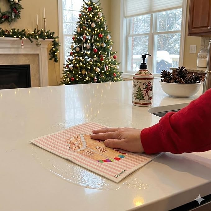 Holiday Christmas Swedish Dishcloth – Reusable Paper Towel Alternative, Ultra-Absorbent Cellulose/Cotton, Machine Washable & Compostable (Gingerbread House, 1-Pack)