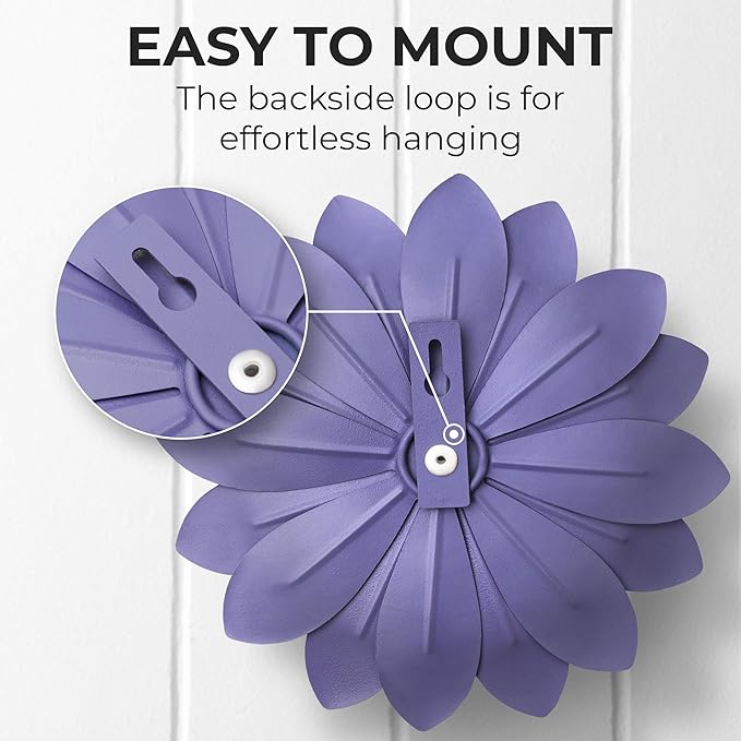 Everydecor Succulent Metal Flowers Wall Decor – Purple, Hand Painted, 3D Flower Art Decoration for Living Room, Bedroom, Kitchen, Bathroom - Floral Decor for Indoor & Outdoor Use