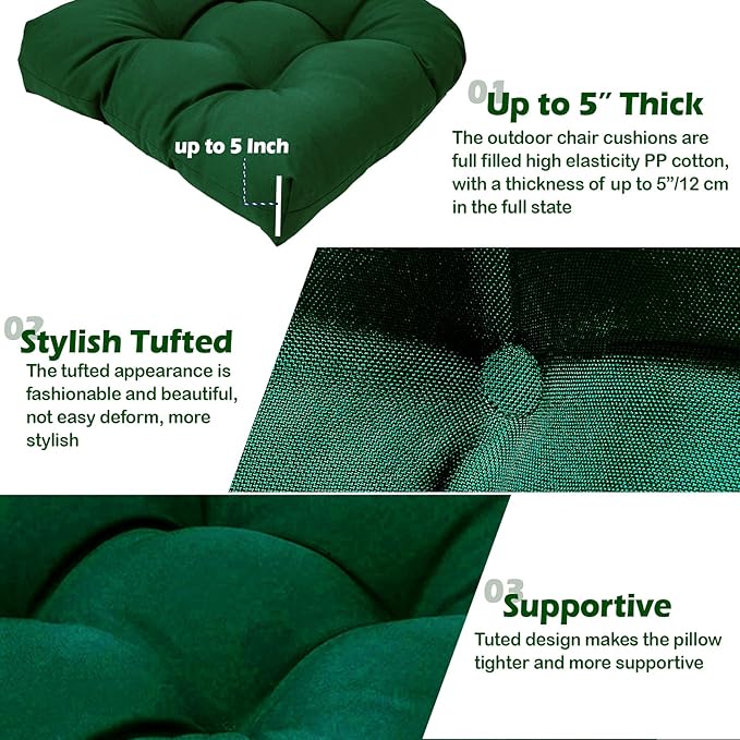 MTMR Water-Repellent Outdoor Chair Cushions Set of 2, 19”X19” Patio Chair Cushions with High Elasticity PP Cotton, Thick Tufted Outdoor Patio Furniture Cushions, Seat Cushions for Outdoor Furniture
