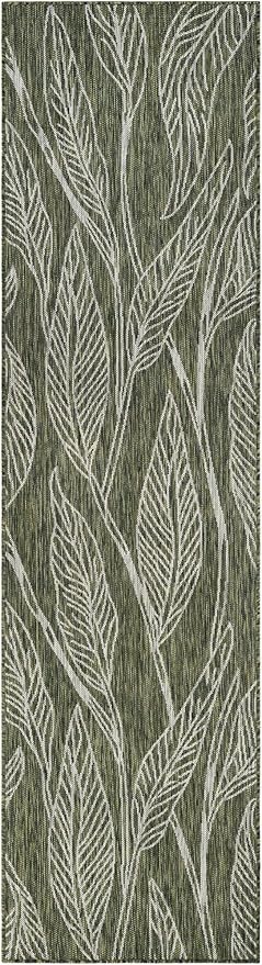 Unique Loom Outdoor Botanical Collection Area Rug - Leaf (2' 7" x 10' Runner Green/Ivory)