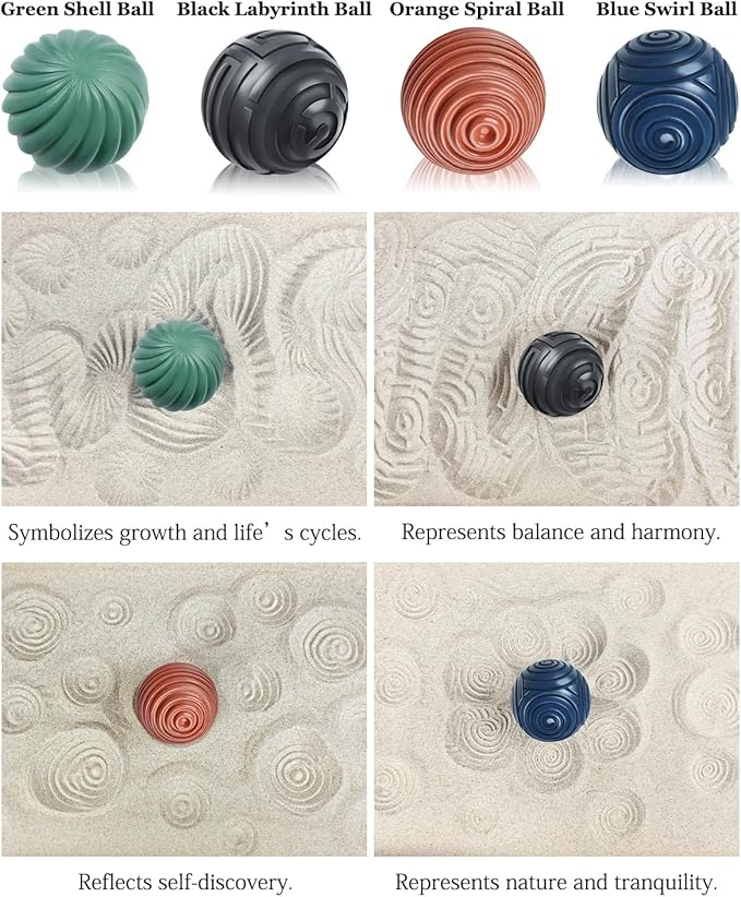 Artcome Jpanese Zen Garden Kit for Desk - Premium Mini Sand Garden with Bamboo Tray - Meditation Sand Tray with 4 Zen Balls and Rake Tools for Relaxation - Mindfulness Therapy Decor - Ideal for Gift