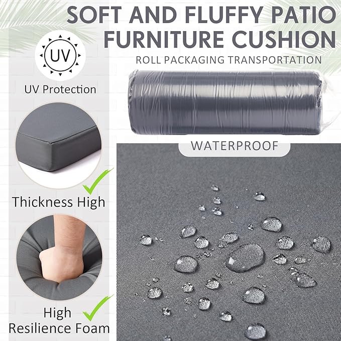 4 Pack Outdoor High Back Chair Cushion, 44 x 20 inches Patio Chair Cushions Waterproof Rocking Cushions Indoor Furniture Seat Pad, Weather Resistant (Solid,Dark Grey)