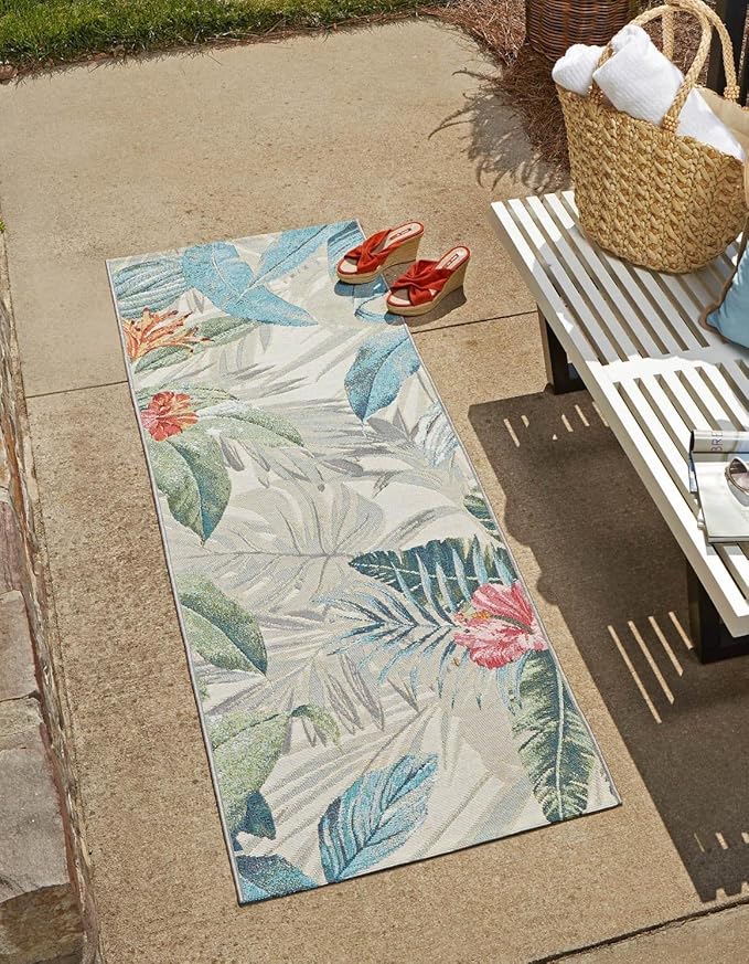 Unique Loom Outdoor Botanical Collection Area Rug - Kula (2' 7" x 7' 1" Runner, Multi/ Gray)