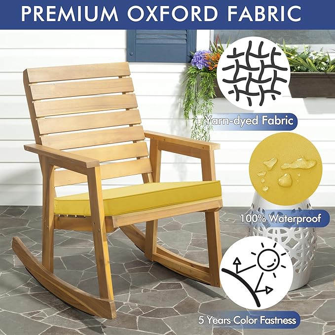 Outdoor Chair Cushions 16 x 17 Inch Water Resistant Patio Chair Cushions with Tie Color Fastness Thick Outdoor Seat Cushion for Garden Lawn Patio Furniture Yellow Set of 2