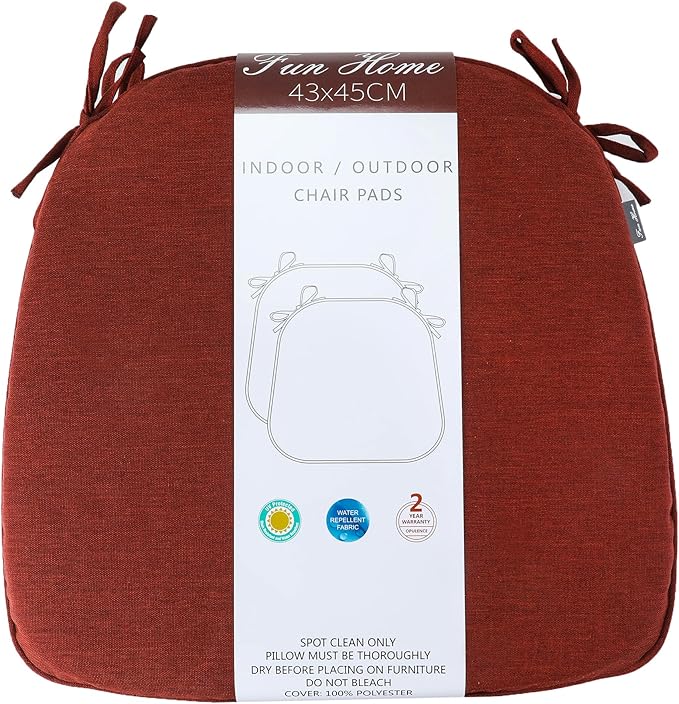 Outdoor Chair Cushions Set of 2,Patio Seat Cushion 17"x16"x2",U-Shaped Dining Chair Cushion 17 by 16 Inch,Water Resistant,Fade-Resistant Chair Pads for Kitchen Garden Furniture(Dark Red)