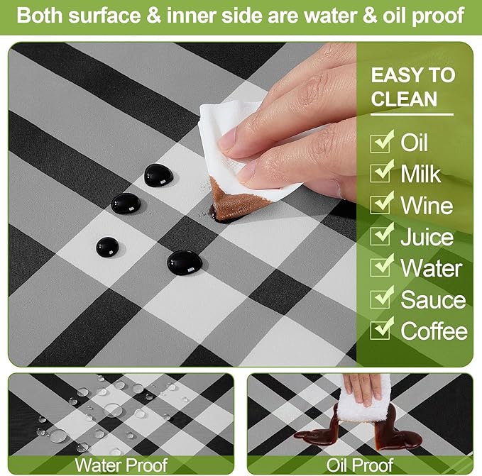 Picnic Table Cover with Bench Covers 6FT 3 Pcs Waterproof Windproof Aesthetic Camping Tablecloth with Drawstring Bag, Fitted for 6 Foot Rectangle Tables and Seats, 72 inch, Black Grey Checkered