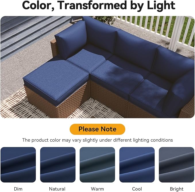 Aoxun Outdoor Replacement Cushions for Patio Furniture, 4'' Water-Repellent Sofa Cushion for 4-Seat Rattan Wicker Sectional, Deep Seats & Fade Resistant (9-Piece, Navy)