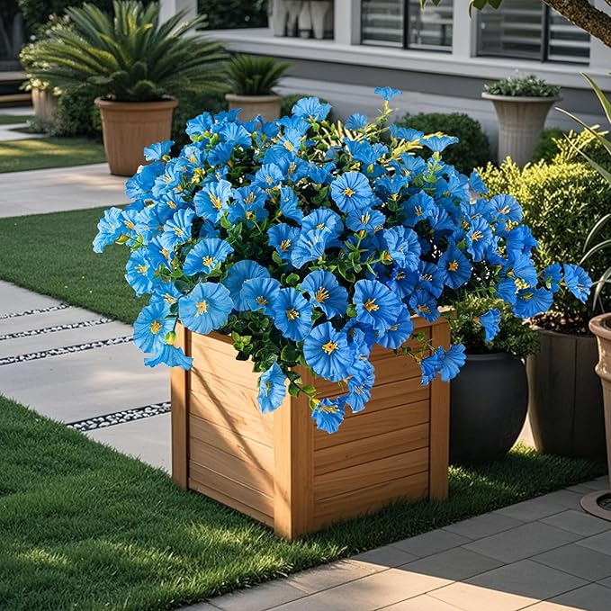 Christmas Artificial Mums 12 Bundles Blue Bulk Fake Flowers Faux Planters Real Touch Stems for Outdoors Fall Silk Flower UV Resistant Urn Filler Front Porch Thanksgiving Decorations for Home Garden