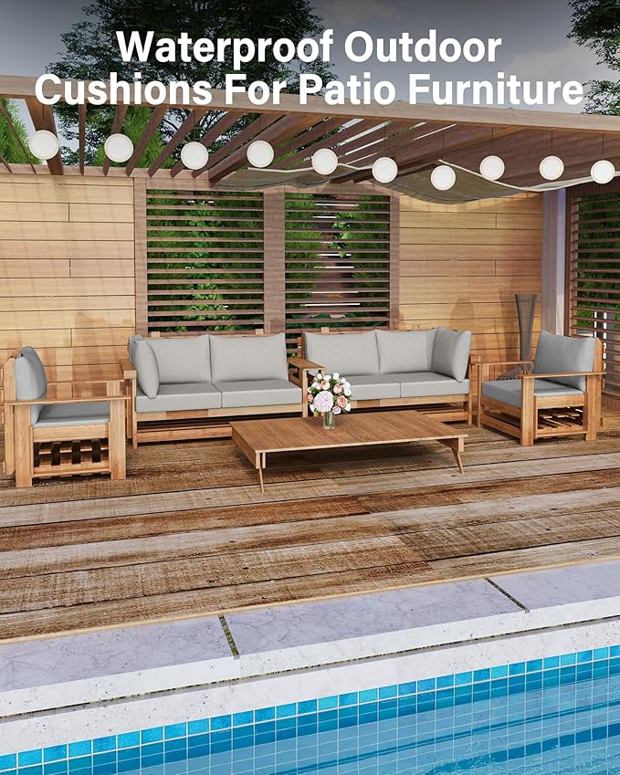 YEFU Outdoor Cushions for Patio Furniture: Replacement Cushions for Outdoor Furniture - Waterproof Couch Cushion - Fade-Resistant/Easy Clean - 14 Piece Sectional Cushion - Nonslip/Storage Bag/Grey