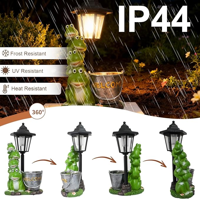 Frog Solar Garden Outdoor Statue with Lantern and Flowerpot Patio, Balcony, Shelf, Tabletop, Lawn Decoration - Unique Housewarming, Birthday, Thanksgiving, Mom Gifts