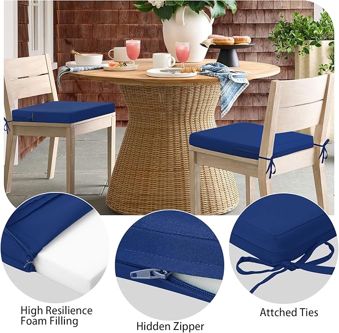 idee-home Outdoor Chair Cushions Set of 4, 17" x 16" Outdoor Seat Cushion Waterproof Patio Furniture with Ties, Dining Chair Pads