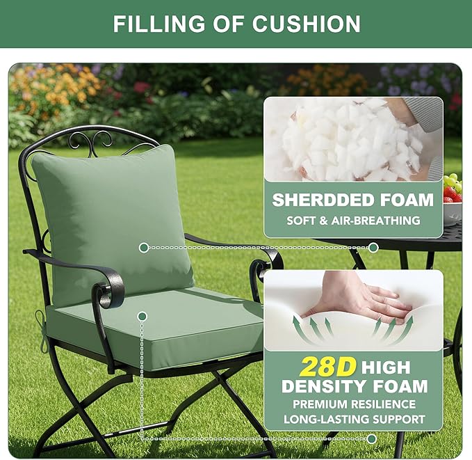 Waterproof Outdoor Patio Cushions with Removable Cover, Fade Resistant Back Pillow and Seat Cushion Set for Yard Porch Garden, 19 x 19 Inch, Sage Green, Set of 4