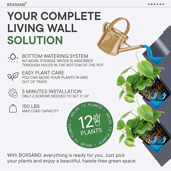 BOXSAND-12 Vertical Wall Planter (24"x26", Black) – Living Wall for 12 Plants, Indoor/Outdoor Vertical Garden System, Easy 2-Screw Install