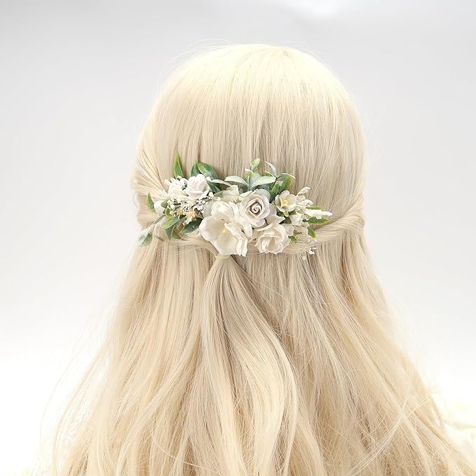 White Floral Comb with Baby's Breath Flower Bridesmaids Clips Garden Wedding Hair piece Photo Prop Prom Headpiece Picnic Hair Accessories