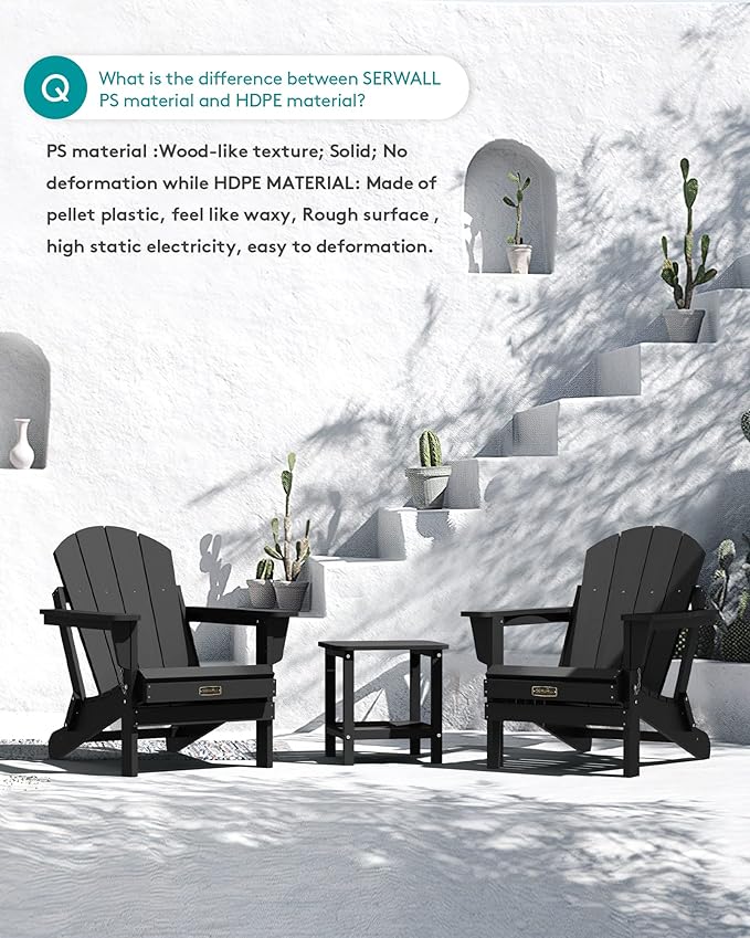 SERWALL Foldable Adirondack Chair Set of 4 for Patio Garden Outdoors Fire Pit-Black