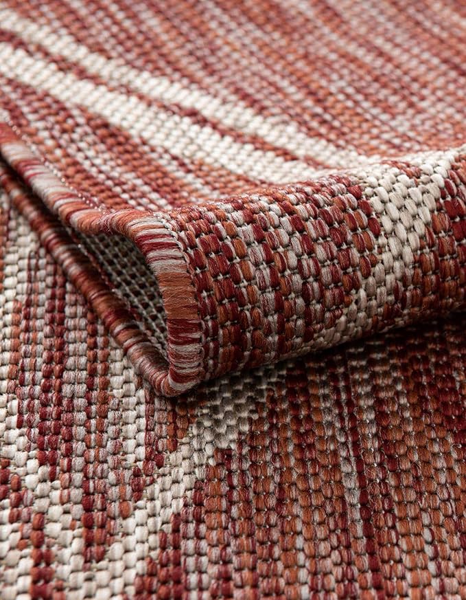 Unique Loom Outdoor Botanical Collection Area Rug - Leaf (10' 8" Square Rust Red/Gray)