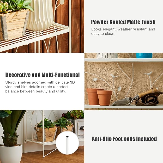 Glitzhome 52" H Rectangular Metal Rack 4 Tier Plant Stand Multiple Holder Shelf for Indoor Outdoor Garden, White