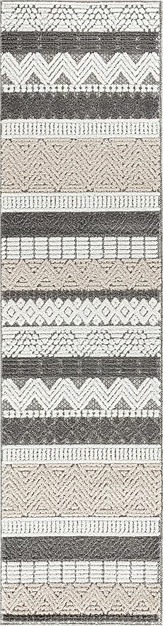 Rugshop Gray Marbella Boho Indoor/Outdoor Runner Rug, Machine Washable for Hallway, Entryway and Kitchen 2'7" x 8'