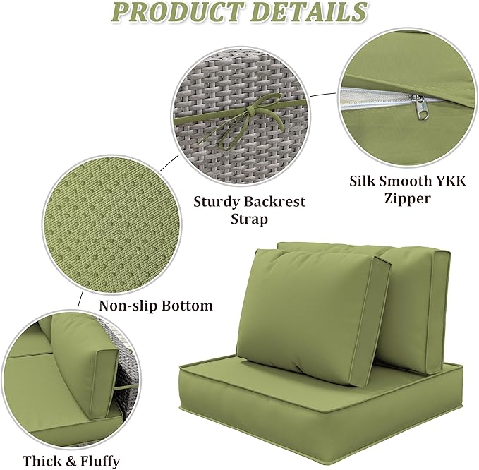 14-Piece Outdoor Cushions for Patio Furniture Thick Outdoor Chair Cushions 5" Foam High-Density Water-Resistant Deep Seat Cushion for 6-Seat Sectional Sets Liner&Cover Light Green