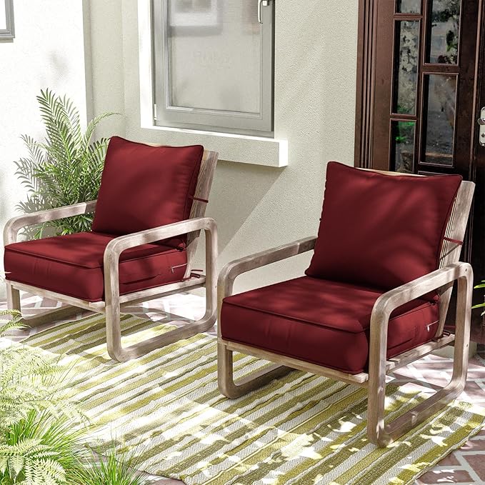 Outdoor Patio Chair Cushions Set 24 L X 24 W X 5 H Waterproof & Fade Resistant Deep Seat and Back Cushions with Removable Covers Outdoor Seat Cushion Set for Chairs and Sofas