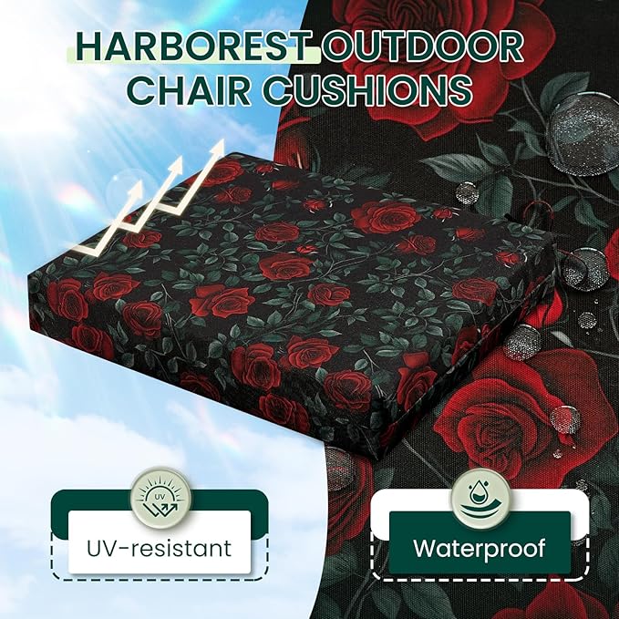 HARBOREST Outdoor Chair Cushions Set of 4, Water Resistant Patio Chair Cushions with Ties, Square Corner Outdoor Seat Cushions for Patio Furniture, 18.5"x16"x3", Rose