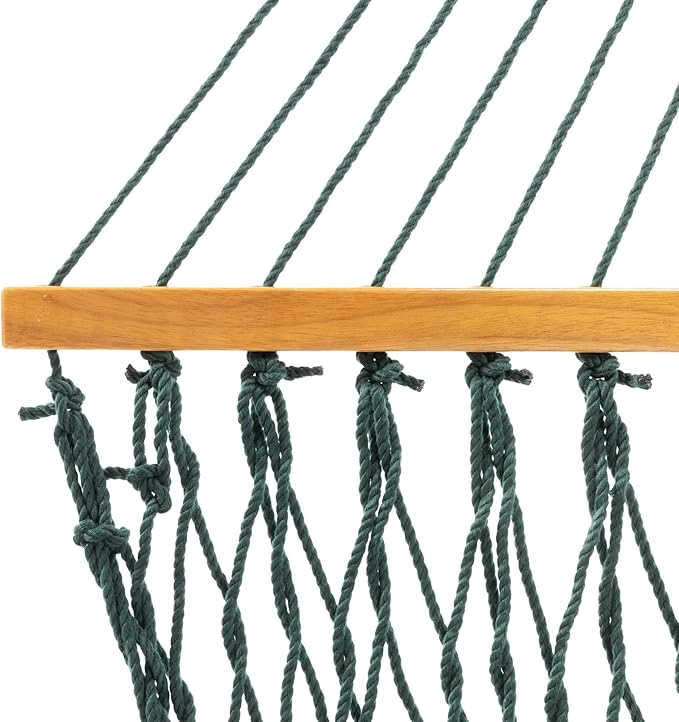 Original Pawleys Island Deluxe Green DuraCord Rope Hammock – 13 ft. x 65 in, 2-Person, 450 lb Capacity, Oak Spreader Bar, Zinc-Plated Hardware, Handcrafted in The USA