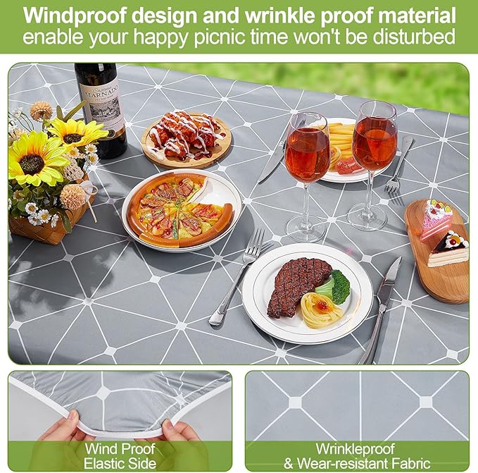 Picnic Table Cover with Bench Covers 6FT 3 Pcs Waterproof Windproof Aesthetic Camping Tablecloth with Drawstring Bag, Fitted for 6 Foot Rectangle Tables and Seats, 72 inch, Grey