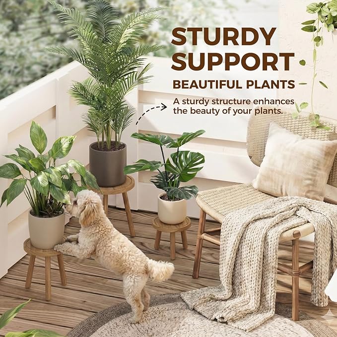 Bamworld Plant Stands Indoor 3 Pack Single Plant Stand for Multiple Plants Corner Plant Stool Wooden Plant Stands for Patio Garden Balcony Living Room Bedroom(Nature)