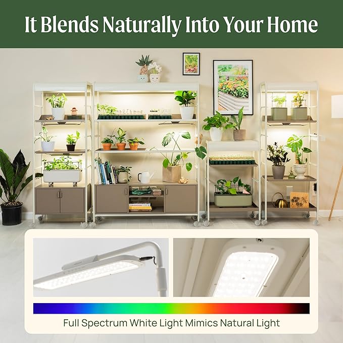 Vego garden 4 Tier Indoor Rolling Metal Corner Plant Stand with Grow Light, Full Spectrum LED Grow Light, Plant Rack for Seed Starting, Leafy, Herbs, Fruits & Microgreens