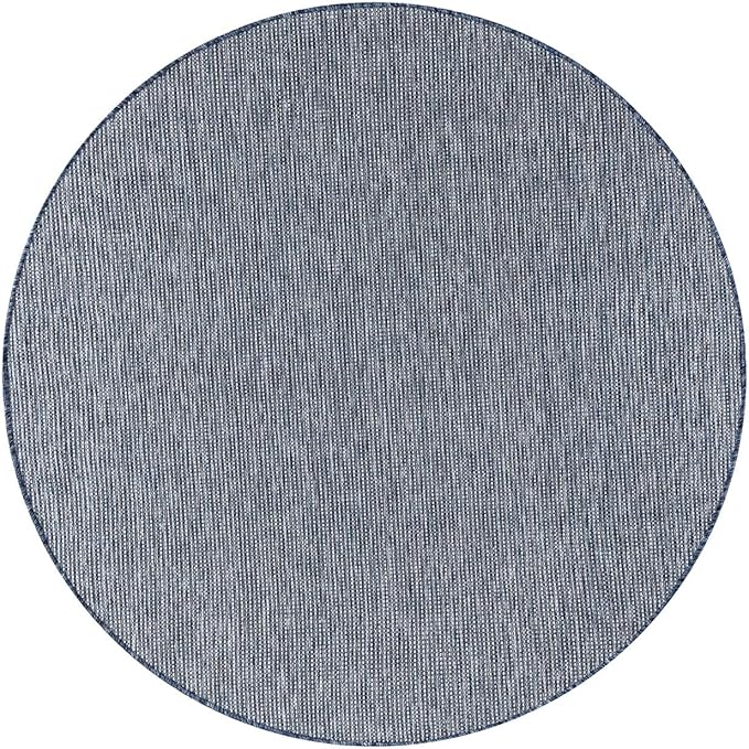 Keen Home Design Terrace Outdoor Area Rug - 63" Round Washable Indoor/Outdoor Rug for Patio, Kitchen, Balcony, Beach, Garden, Deck and Porch, Size: 5'3" Round, Solid Navy