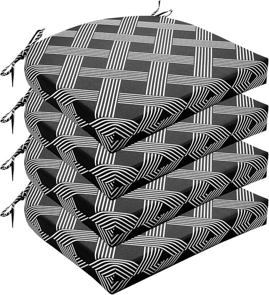 Wellsin Outdoor Chair Cushions for Patio Furniture - Patio Chair Cushions Set of 4 - Water Resistant Round Corner Outdoor Seat Cushions 17"X16"X2", Black Geometry