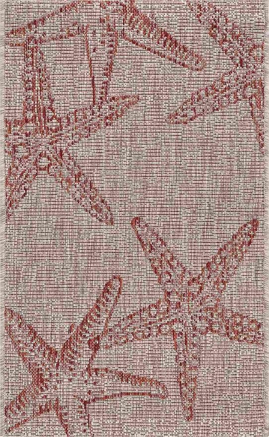 LR Home 8x10Indoor/Outdoor Area Rug for Home Decor | Coastal Starfish Large Size Carpet for Living Room, Bedroom, Playroom, Patio, Garden | Modern Farmhouse Rug | Rust/Biege