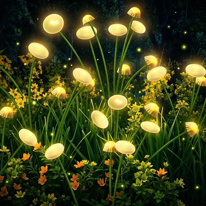 6 Pack Solar Garden Lights, 48 LEDs Swaying Mushroom Lights with 8 Lighting Modes, IP65 Waterproof Outdoor Decor for Garden, Yard, Patio, Pathway (Warm White)