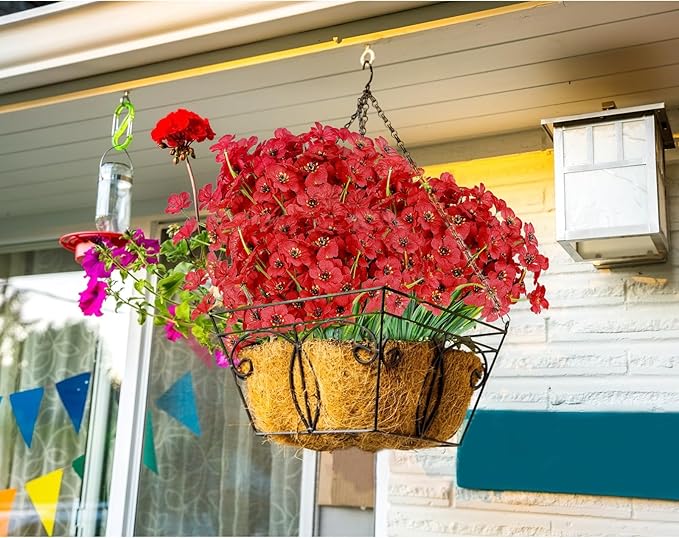 AmyHomie 20 Bundles Artificial Flowers for Outdoor UV Resistant Faux Flowers No Fade Fake Plastic Plants Garden Porch Window Box Decorating(Red)