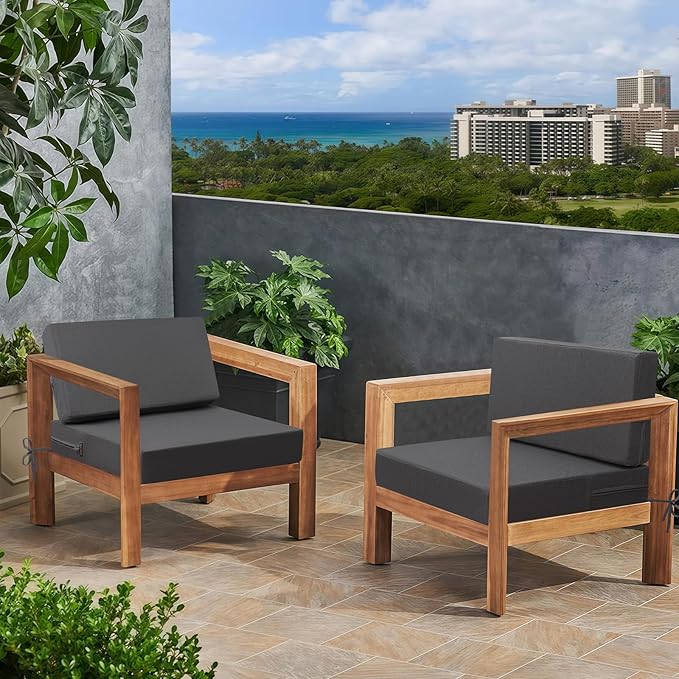 idee-home Outdoor Cushions for Patio Furniture, Outdoor Seat Cushion, Waterproof Couch Hampton Bay Deep Seat Replacement Chair Cushions for Garden Lawn Deck Backyard, 26.5 x 26.5 Dark Grey