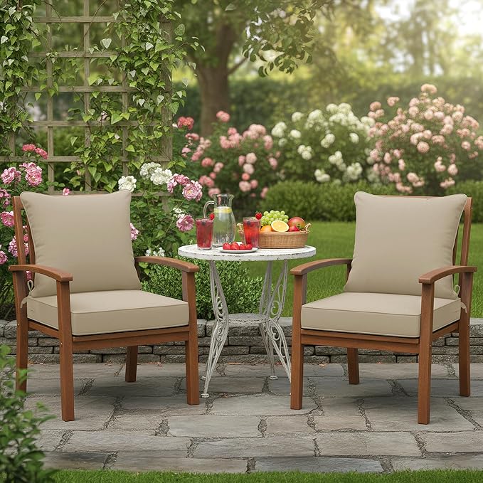 Patio Chair Cushions 22 x 22 Inch, Water Resistant Backrest Pillow and Seat Cushion Set for Outdoor Furniture, Sectional Sofa Cushion Replacments, Cream, Set of 2