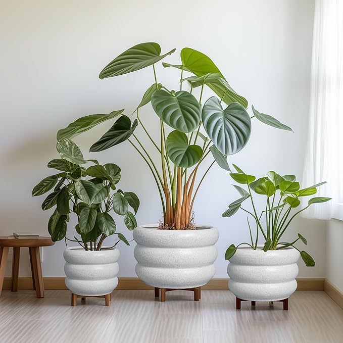 SQOWL Ceramic Planter Pot - 10 Inch Plant Pot with Drainage Hole Large Planter for Indoor Plants Outdoor Flower Pot Decorative Plant Pot for Garden Bathroom Decor White