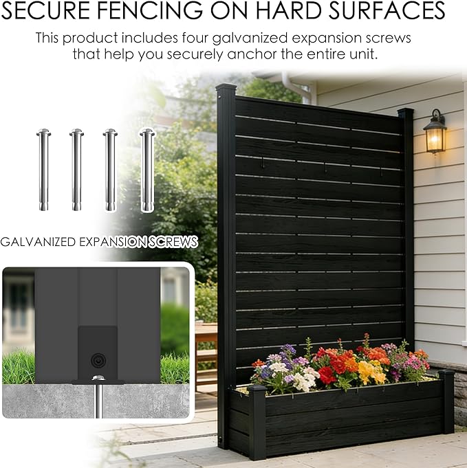 Kozyard Privacy Screen with Planter, 70" H x 51" W Outdoor Garden Screen, Waterproof Aluminum Frame with Thick Wood-Plastic Boards, Decorative Privacy Screen for Patio, Balcony & Backyard Gray