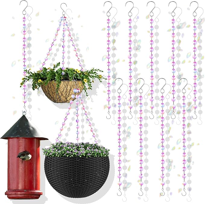 Landical 9 Pack 12 Inch Suncatcher Plant Hanger Hanging Basket Chains with Hooks Crystal Suncatcher Prism Window Hanging Chain Garden for Flower Pots Bird Feeders Wind Chimes Ornaments(Pink)