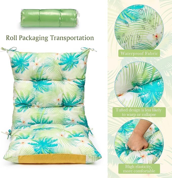 Hoteam 6 Set Patio Chair Cushions Outdoor High Chair Cushion 20 x 40 Inch Waterproof Patio Seat Rocking Indoor Thickened Pad(Tree Style,Fresh Color)