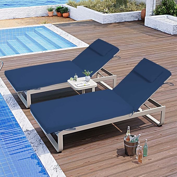 Chaise Lounge Cushions Outdoor Set of 2, 72x21x3 Lounge Chair Cushions for Outdoor Furniture, Patio Lounger Pads with Removable Cover for Pool, Deck, Lawn,Dark Blue