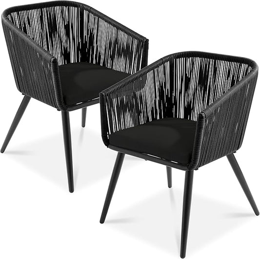 Best Choice Products Set of 2 Patio Dining Chairs, Outdoor Seating for Backyard, Poolside, Balcony w/Woven Wicker Design, 250lb Weight Capacity - Black/Black