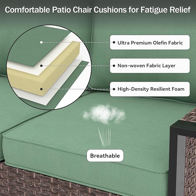 Outdoor Chair Cushions 23" x 24" x 4", Patio Deep Seat Replacement Cushions Set with Zippered Removable Cover, Weather-Resistant Olefin Fabric for Garden Chair Sofa Couch, Set of 4, Green