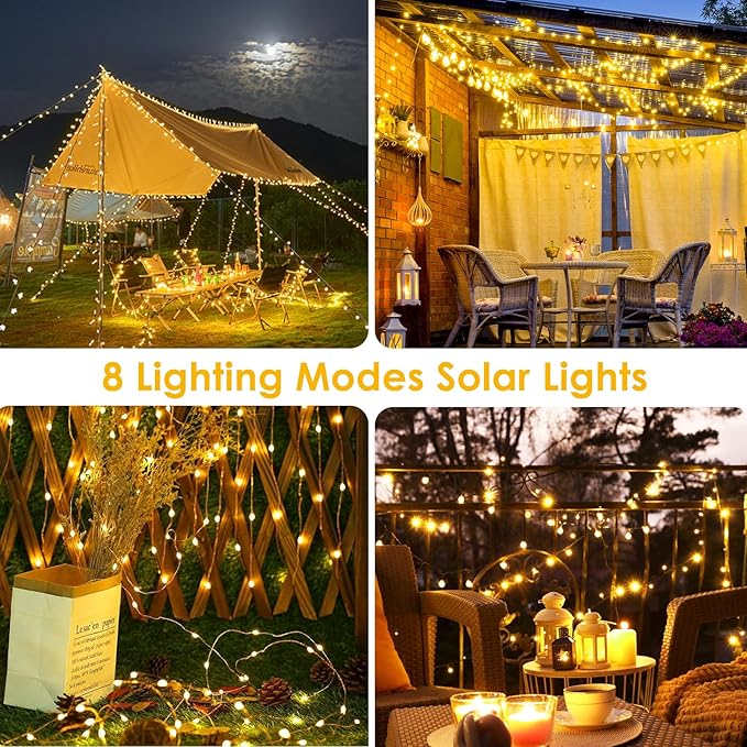 4-Pack Solar String Lights for Outside, Total 400LED Solar Fairy Lights Waterproof, Outdoor Twinkle Lights Copper Wire 8 Modes Solar Outdoor Lights for Xmas Tree Garden Party Wedding Decor(Warm White)